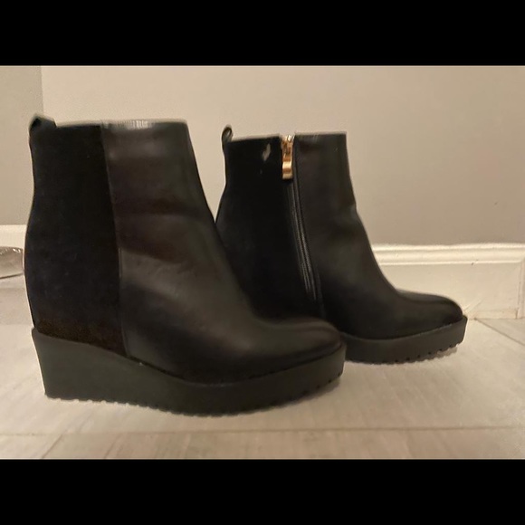 Black Leather +Suede Platform Ankle Boots from UK 🇬🇧 - Picture 2 of 15